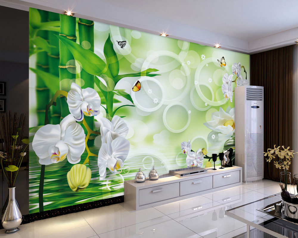 Fototapeta białe orchidee i bambus w wodzie