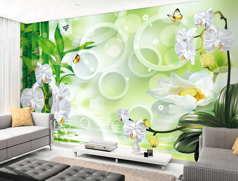 Fototapeta białe orchidee i bambus w wodzie