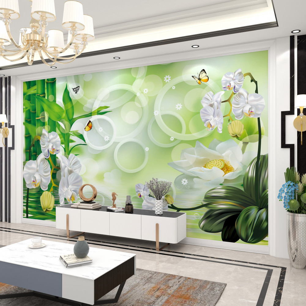 Fototapeta białe orchidee i bambus w wodzie