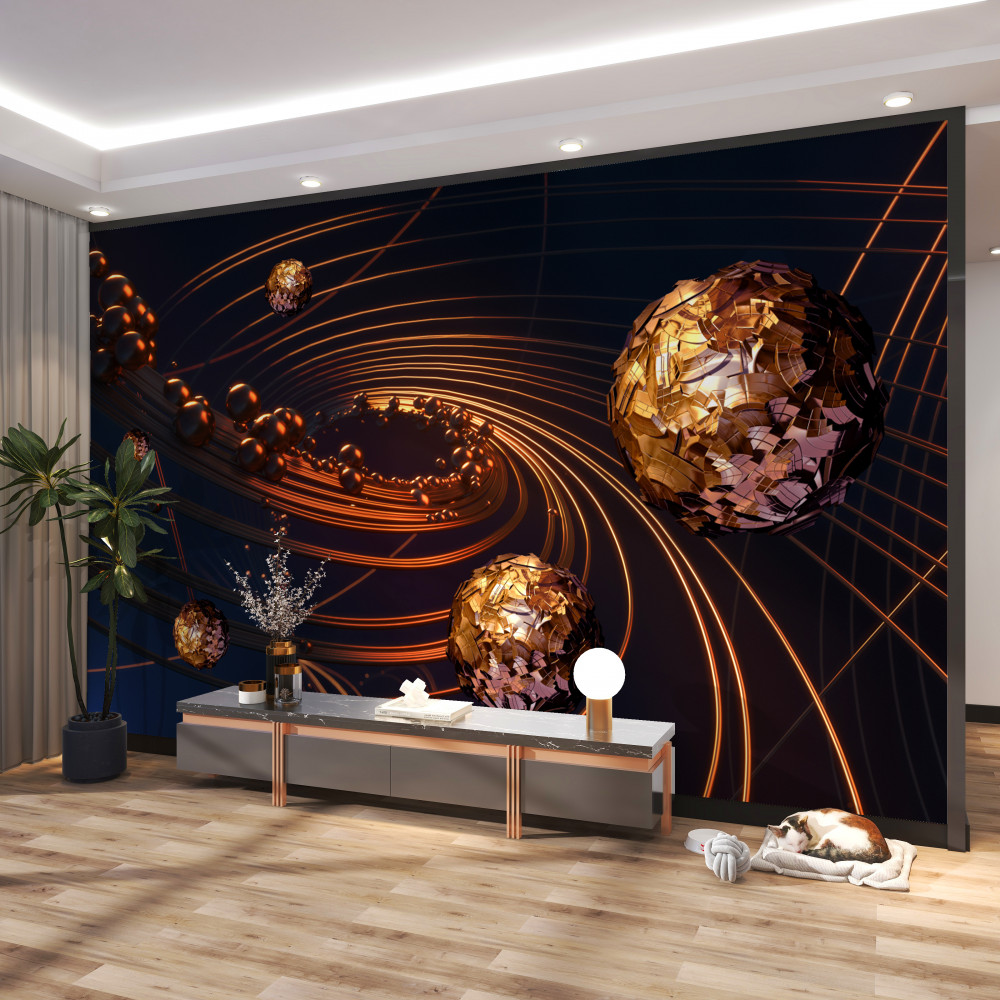 Fototapeta cząsteczki w postaci kulek lecących w perspektywę