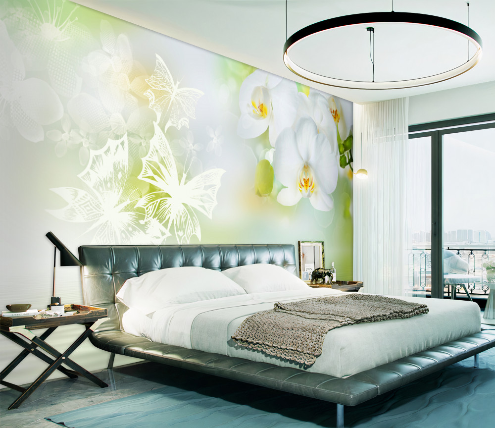 Fototapeta białe kwiaty orchidei w odbiciu w wodzie