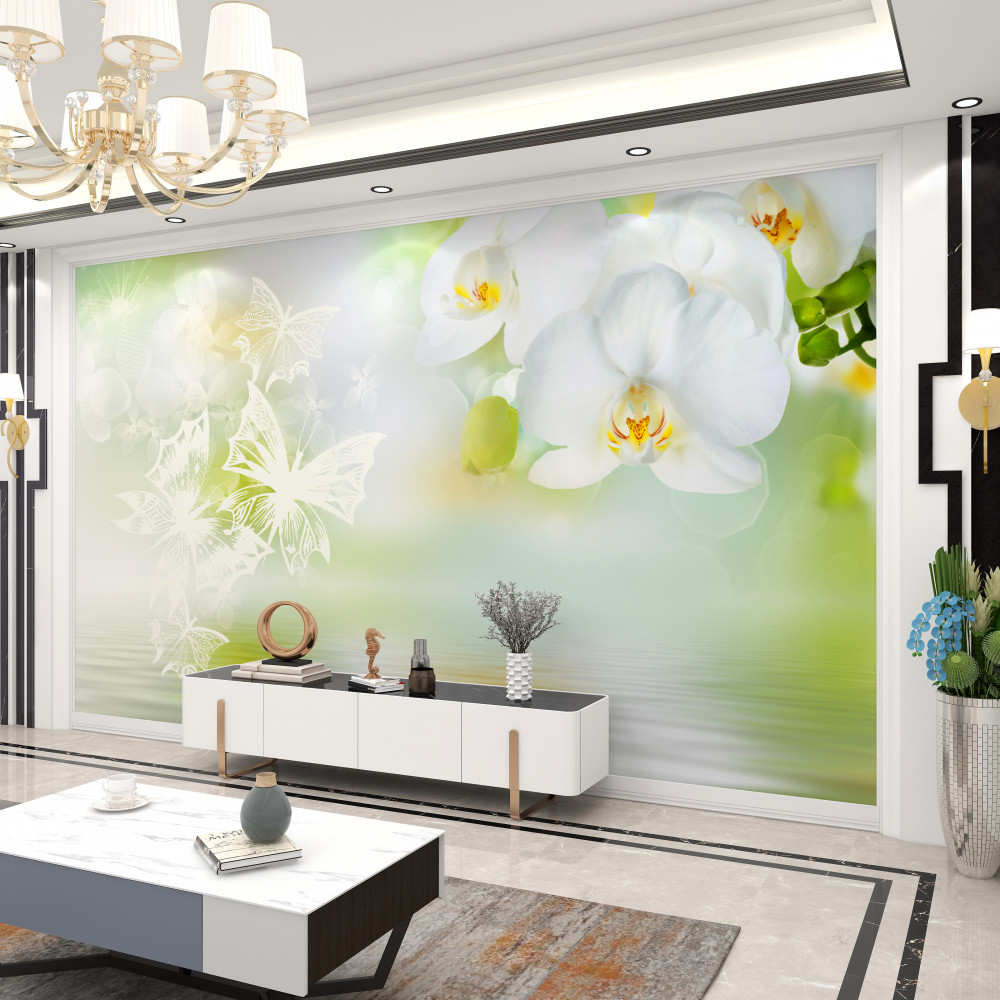 Fototapeta białe kwiaty orchidei w odbiciu w wodzie