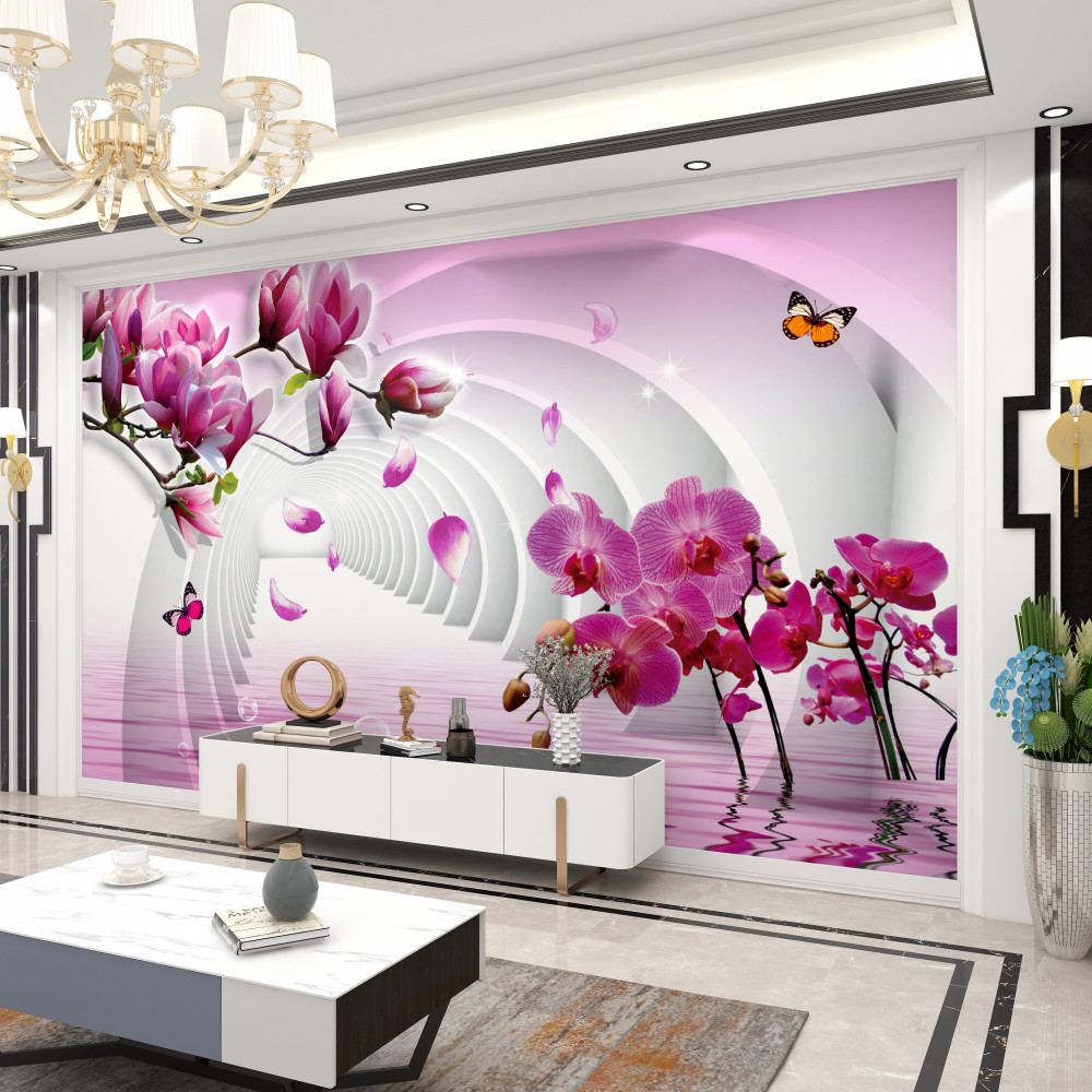 Fototapeta gałęzie bzu i czerwonych orchidei