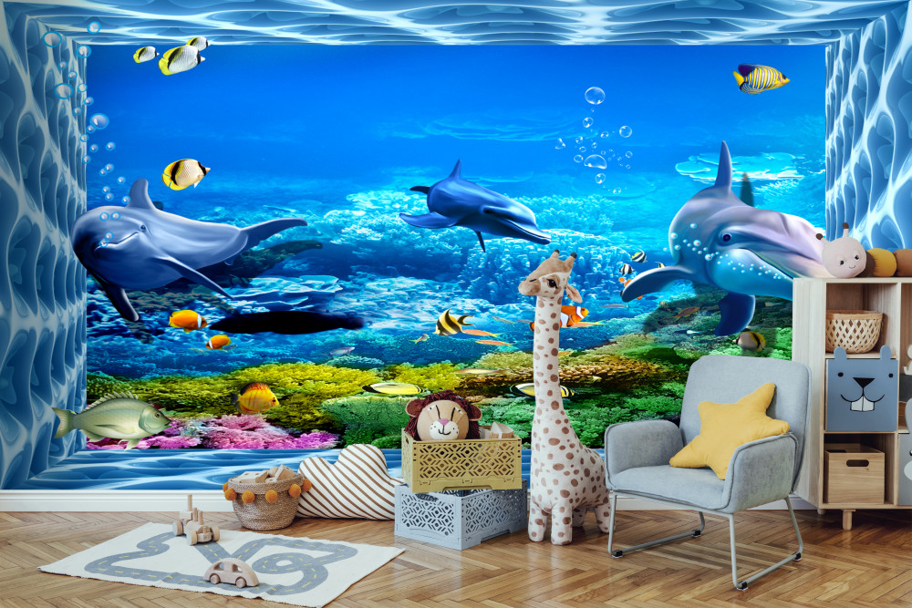 Fototapeta delfiny w podwodnym świecie