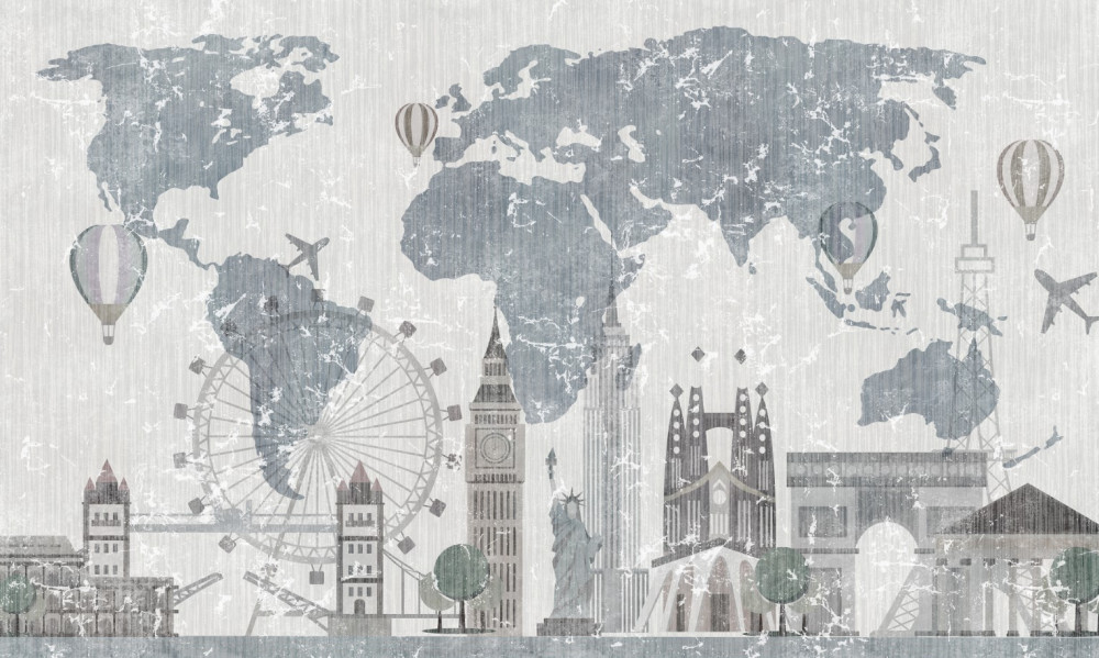 Fototapeta mapa świata z zabytkami Londynu