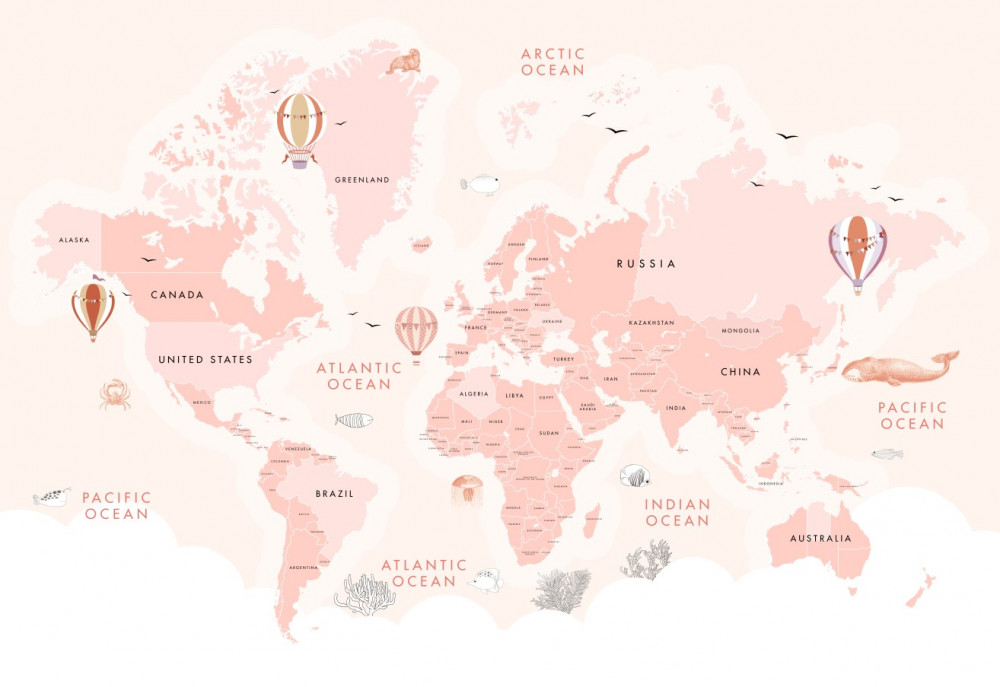 Fototapeta mapa świata w kolorze różowym