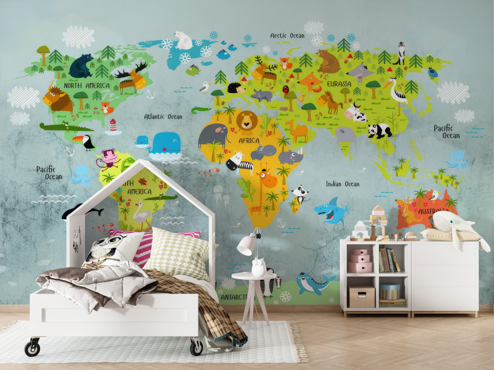 Fototapeta kolorowa mapa świata dla dzieci