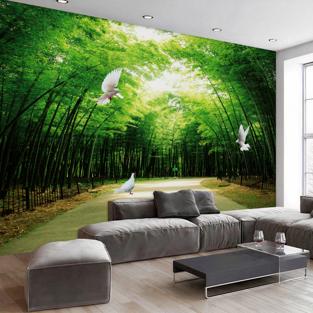 Fototapeta wejście do zielonego ogrodu botanicznego z gołębiami