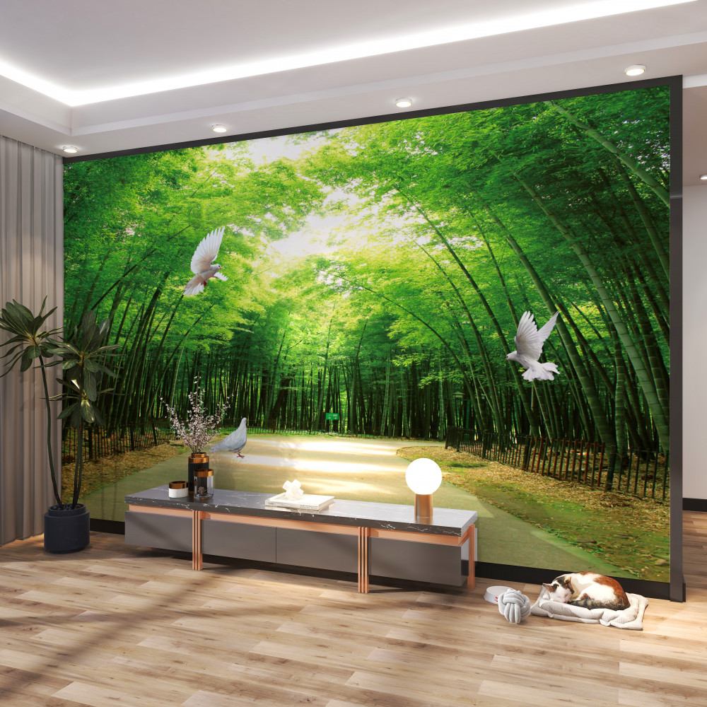 Fototapeta wejście do zielonego ogrodu botanicznego z gołębiami