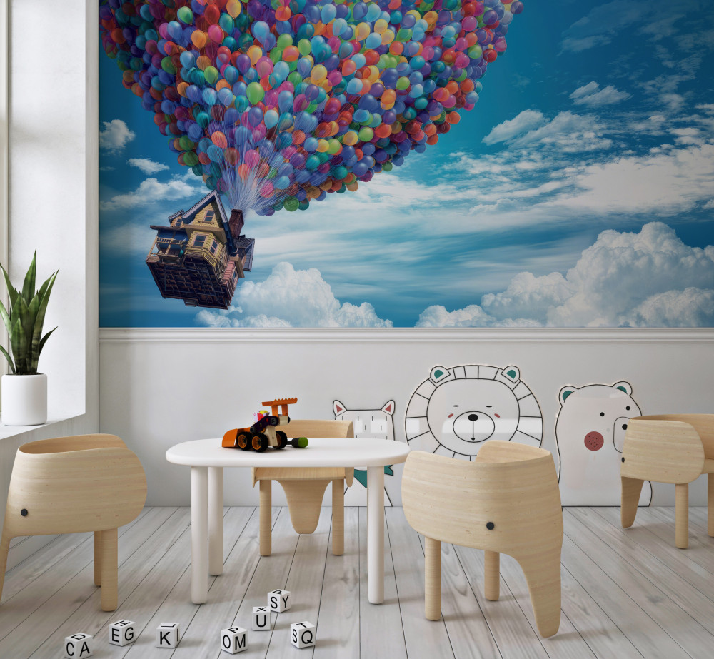 Fototapeta dom z wieloma balonami