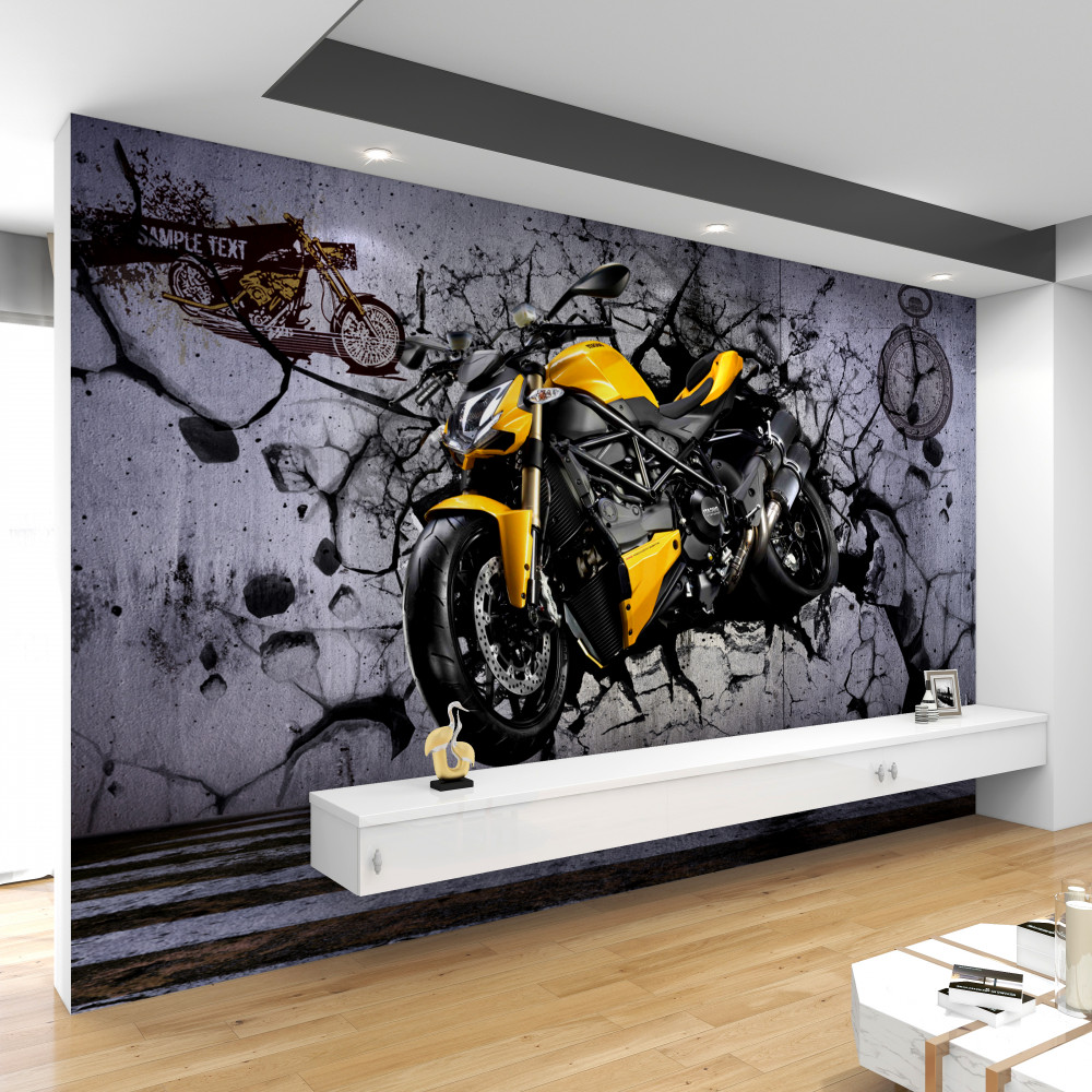 Fototapeta żółty motocykl na graffiti