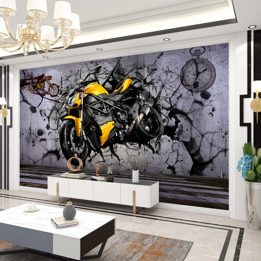 Fototapeta żółty motocykl na graffiti