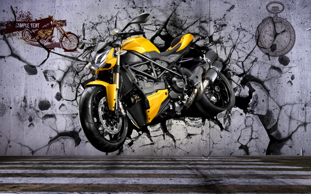 Fototapeta żółty motocykl na graffiti