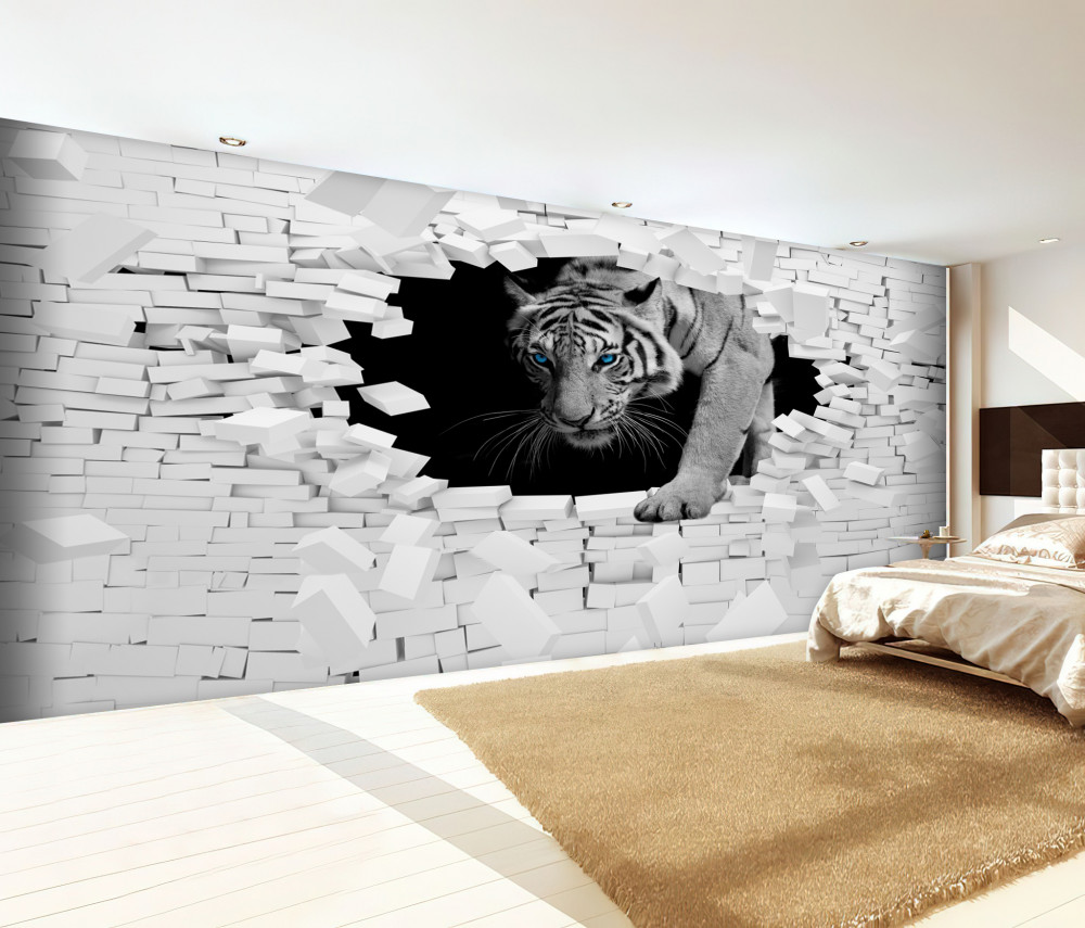 Fototapeta tygrys niszczy ceglany mur
