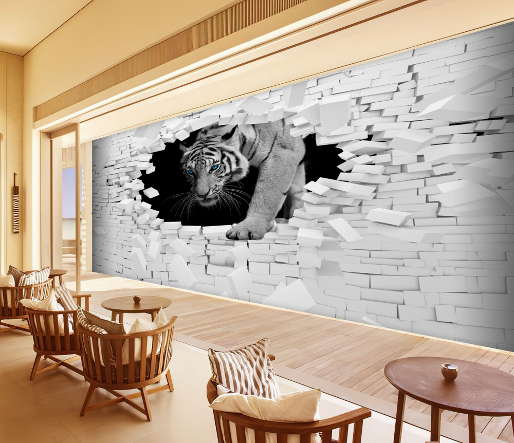 Fototapeta tygrys niszczy ceglany mur