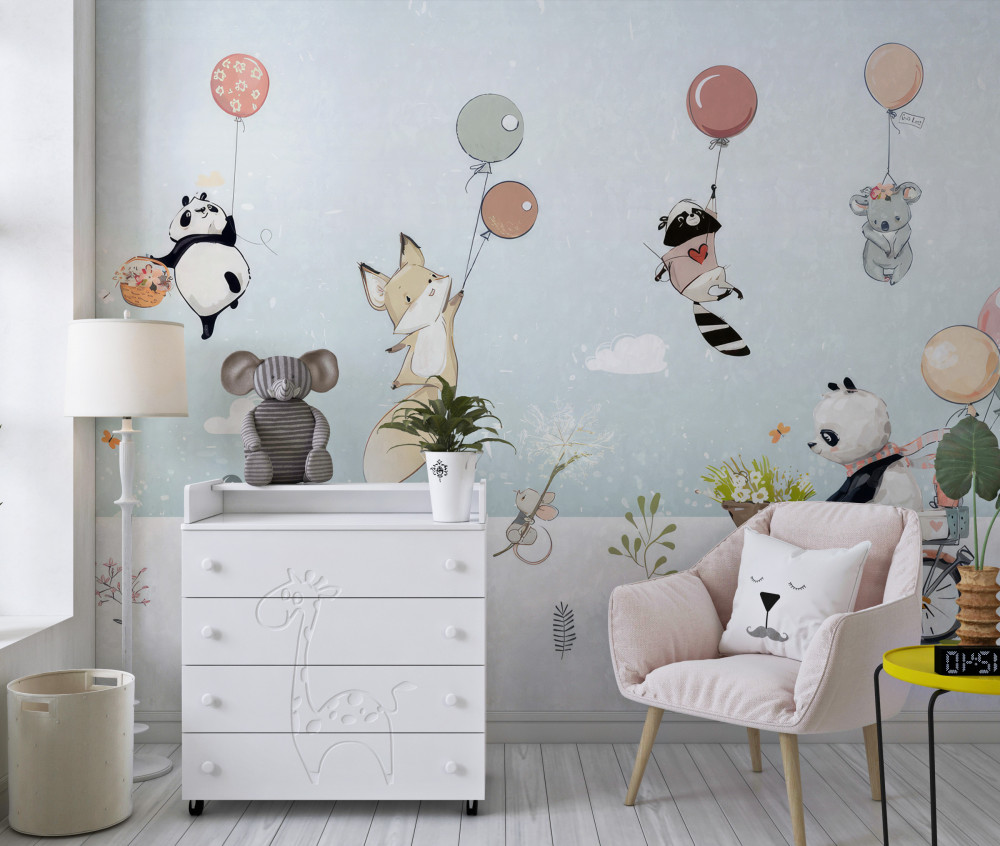 Fototapeta panda na rowerze i zwierzęta z piłkami