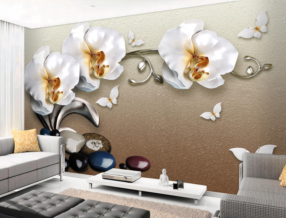 Fototapeta białe orchidee przedostają się przez kamienie