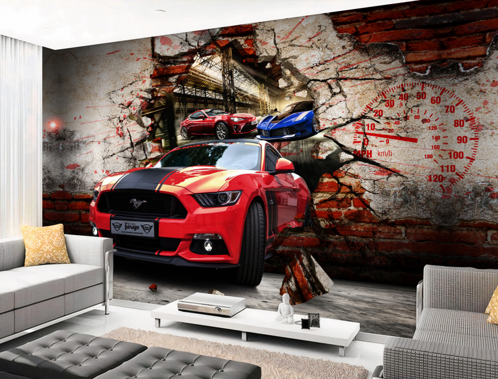Fototapeta czerwony mustang w ścianie