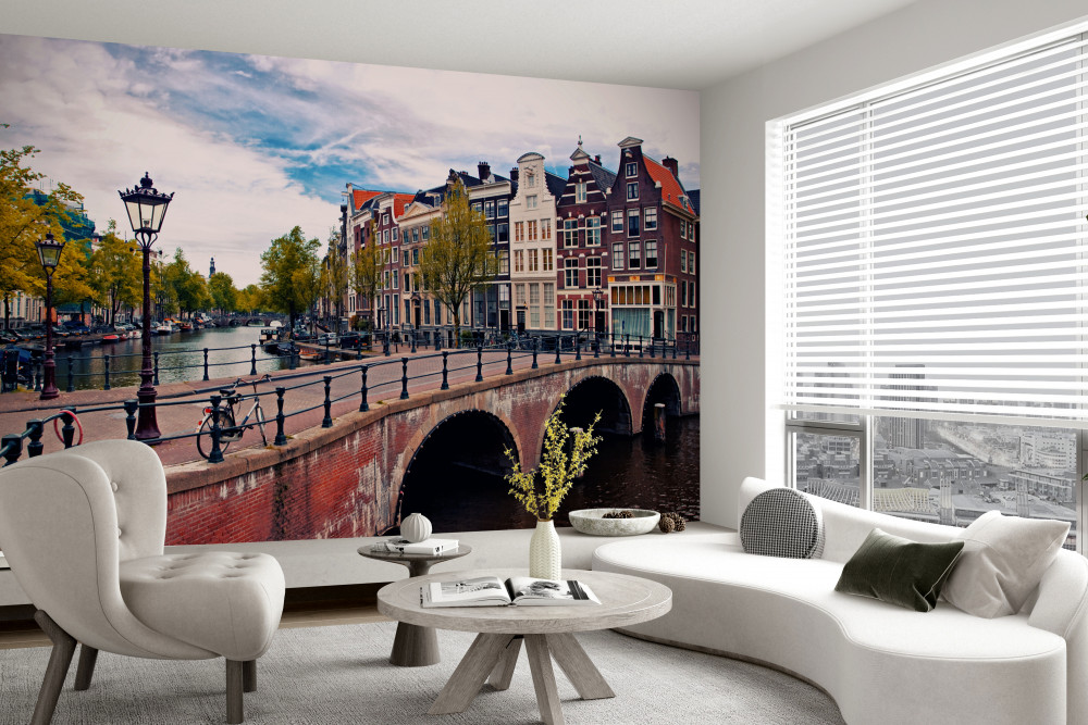 Fototapeta most nad kanałem w Amsterdamie