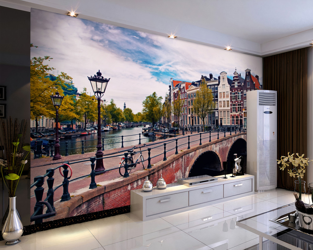 Fototapeta most nad kanałem w Amsterdamie