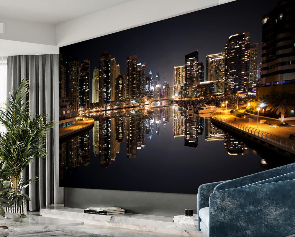 Fototapeta odbicie drapaczy chmur w wodzie