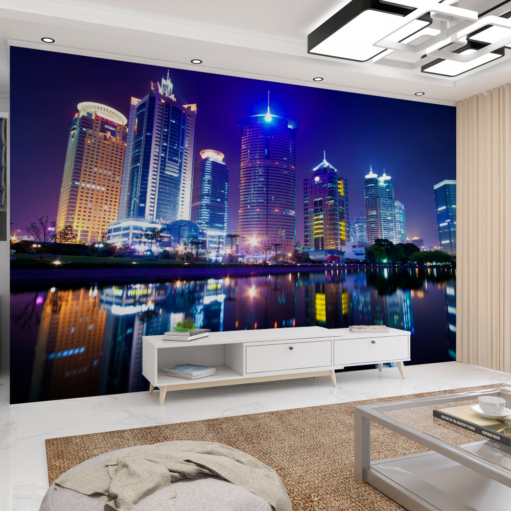Fototapeta nocny drapacz chmur w odbiciu