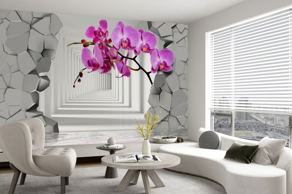 Fototapeta gałąź orchidei rozbija ścianę