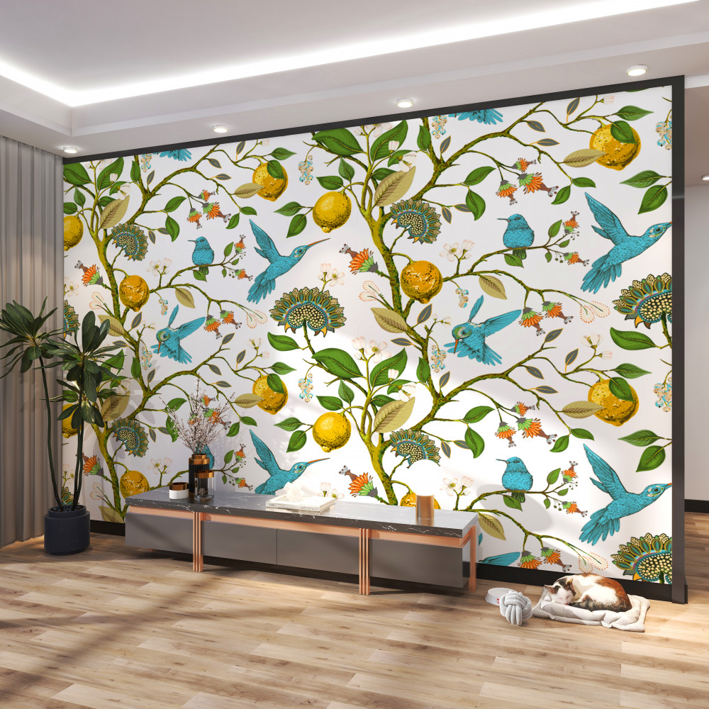 Fototapeta niebieskie kolibry i cytryny