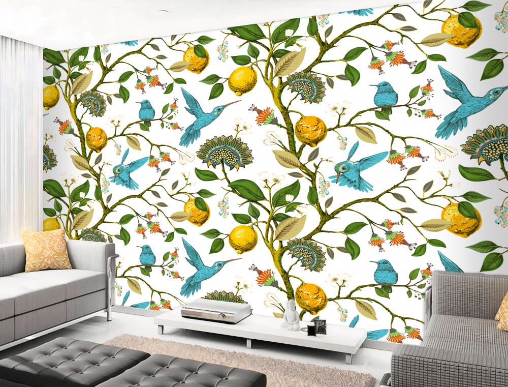 Fototapeta niebieskie kolibry i cytryny