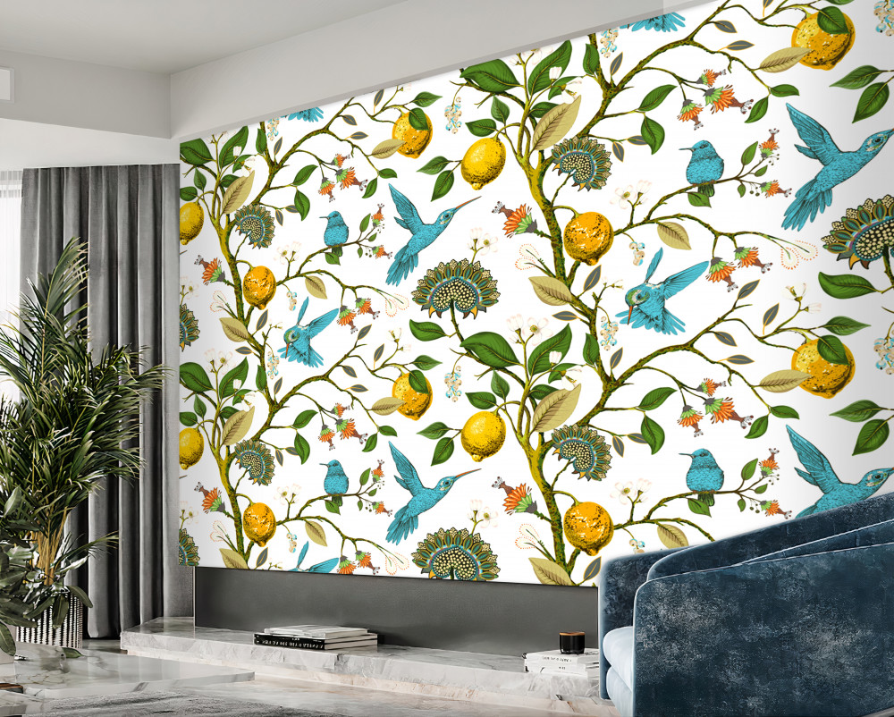 Fototapeta niebieskie kolibry i cytryny