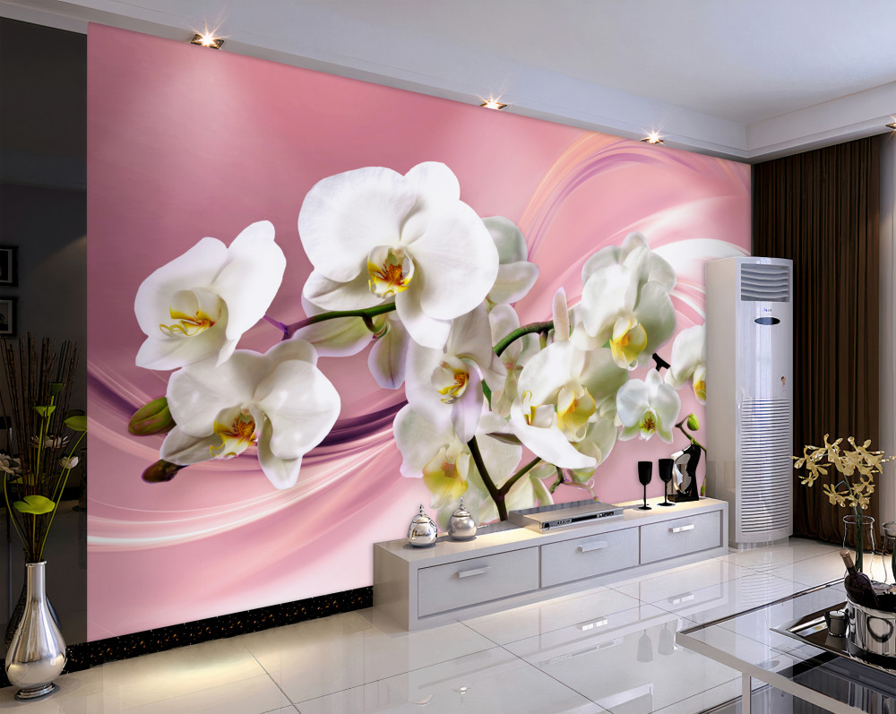 Fototapeta duże białe orchidee na różowym tle