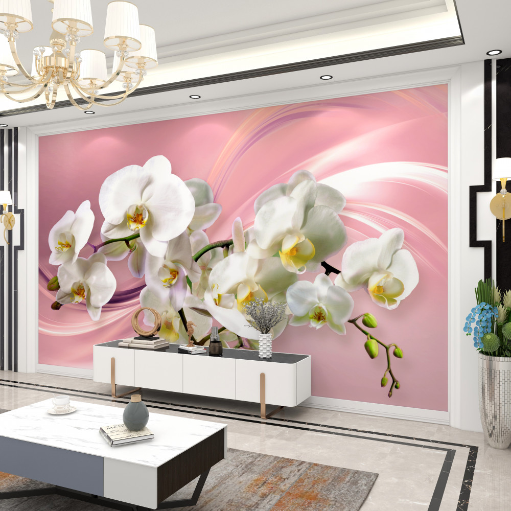Fototapeta duże białe orchidee na różowym tle