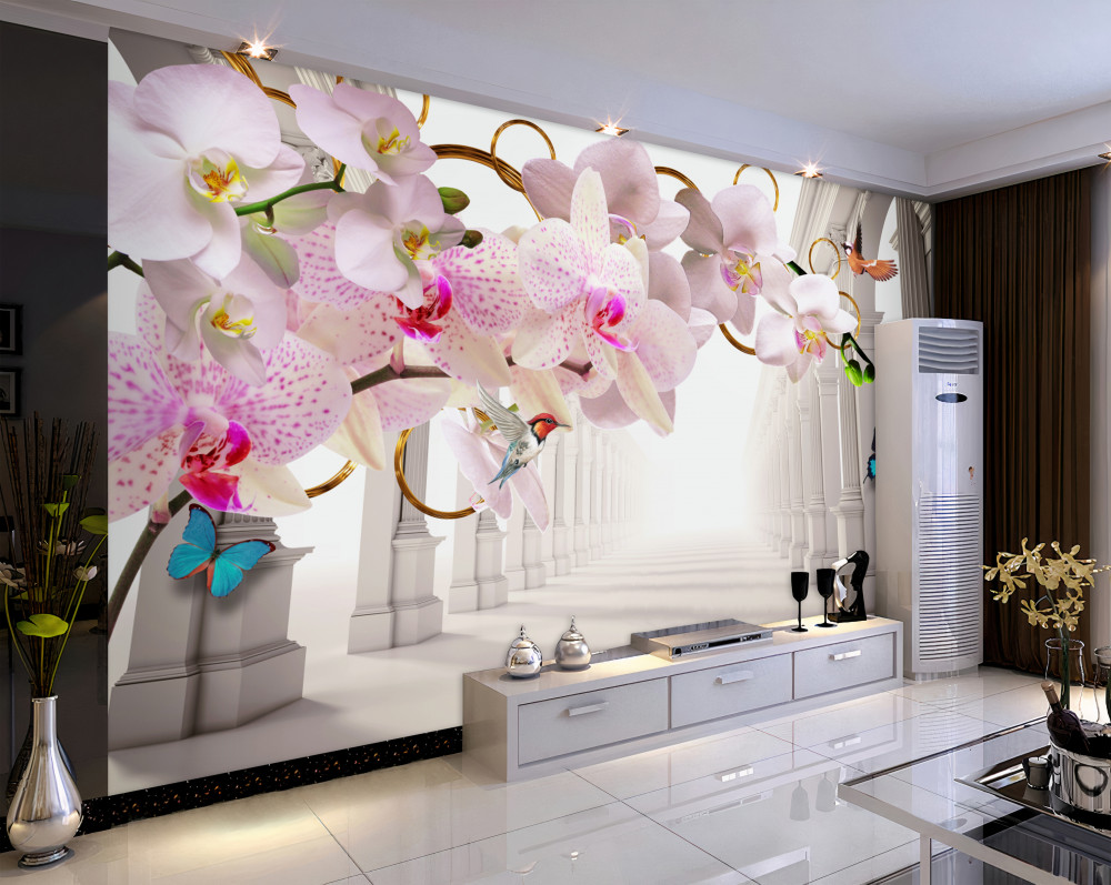 Fototapeta orchidee i motyle na tle białych łuków