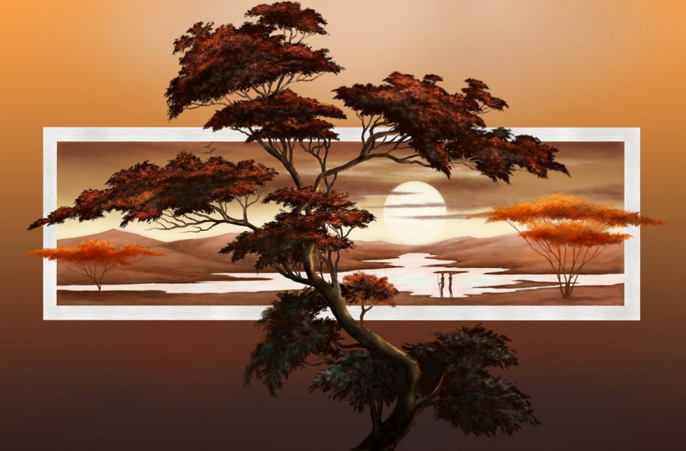 Fototapeta bonsai o zachodzie słońca