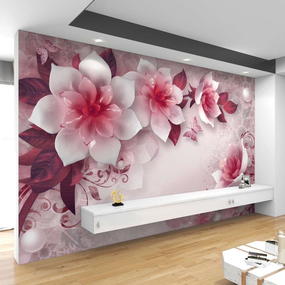 Fototapeta białe kwiaty lotosu z czerwonym środkiem