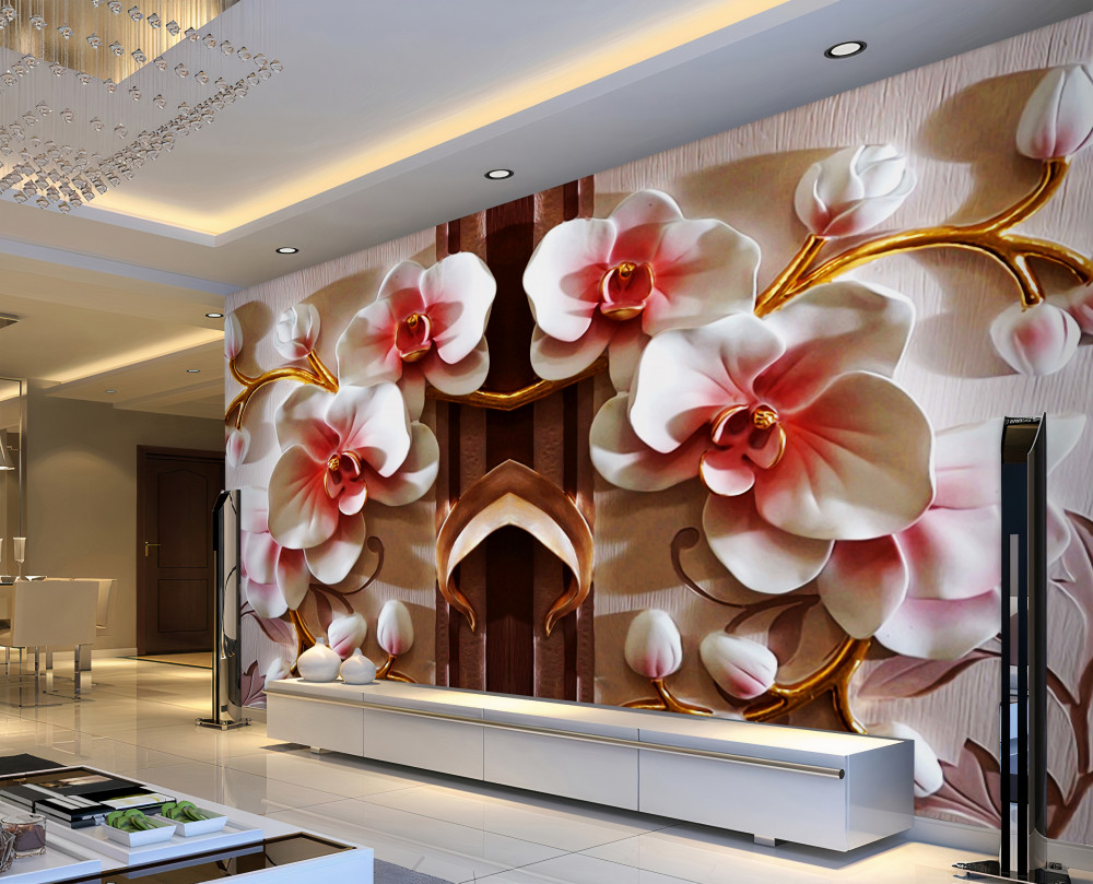 Fototapeta delikatne białe orchidee na złotych gałęziach