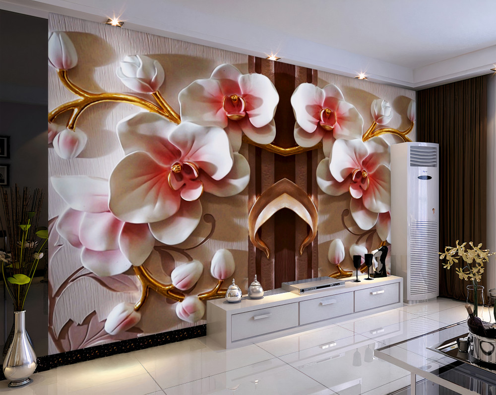 Fototapeta delikatne białe orchidee na złotych gałęziach