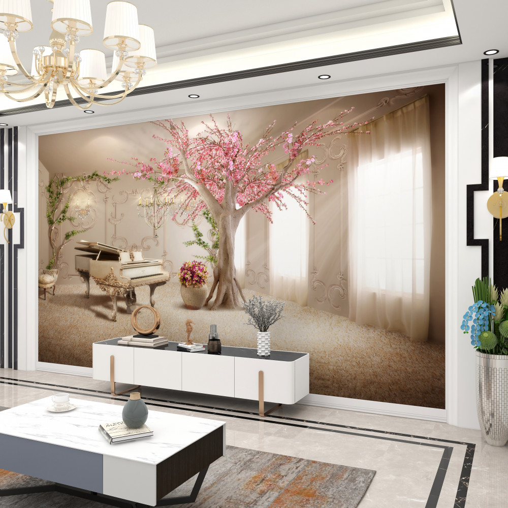 Fototapeta bajkowy salon z drzewem sakura