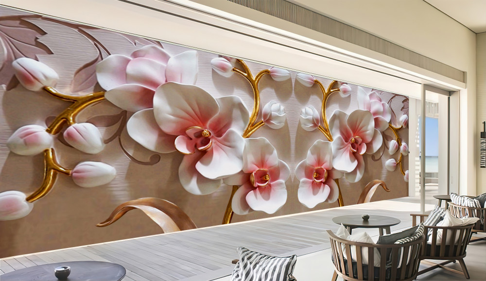 Fototapeta białe pąki orchidei w odbiciu