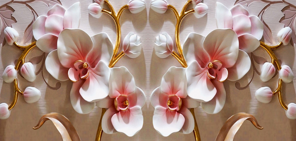 Fototapeta białe pąki orchidei w odbiciu