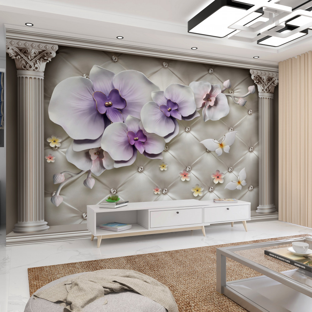 Fototapeta biała orchidea ze złotem i perłami