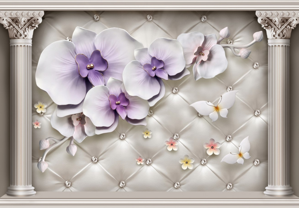 Fototapeta biała orchidea ze złotem i perłami