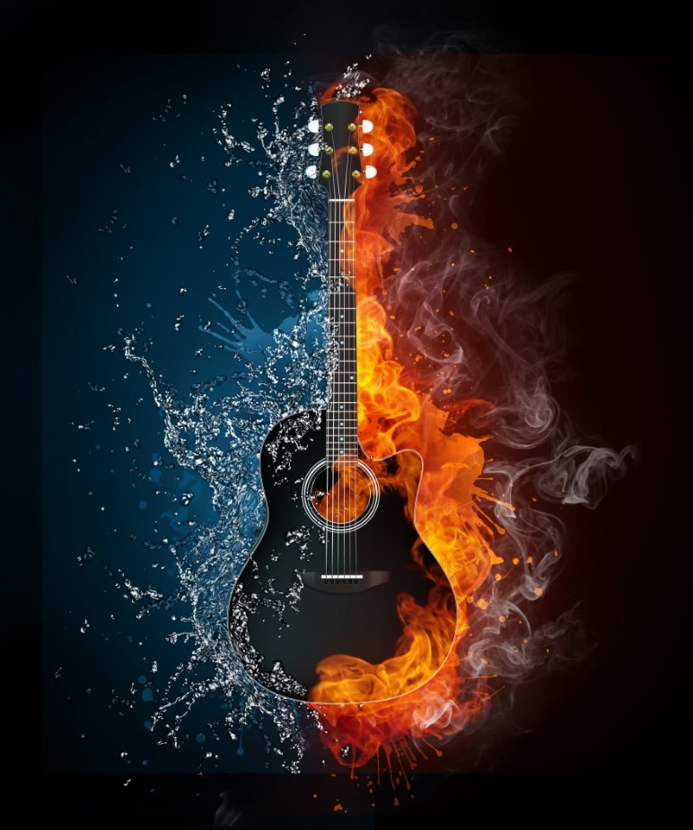 Fototapeta gitara w wodzie i w ogniu