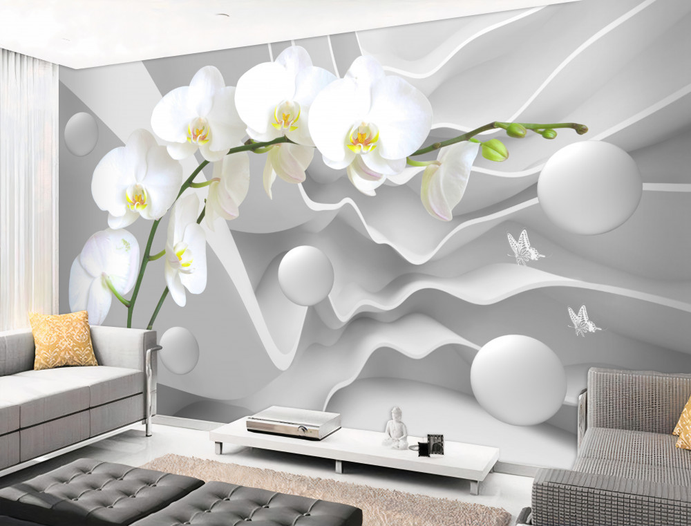 Fototapeta biała orchidea na szarym tle