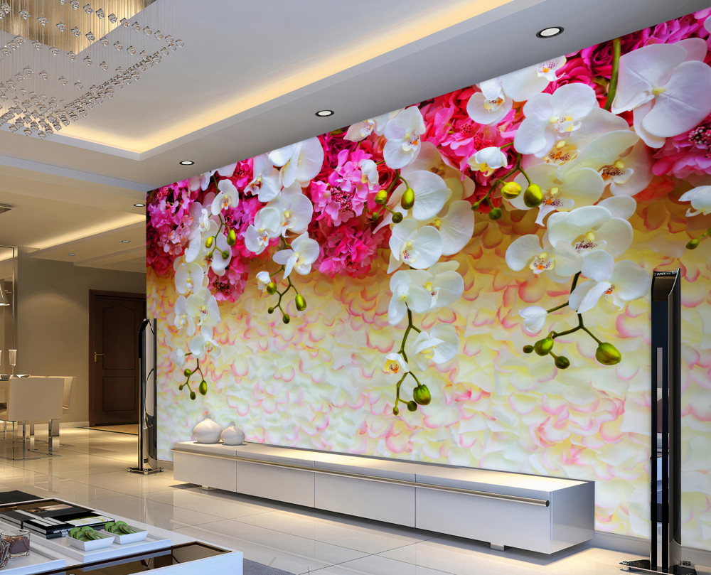 Fototapeta wieszanie białych orchidei z różowymi