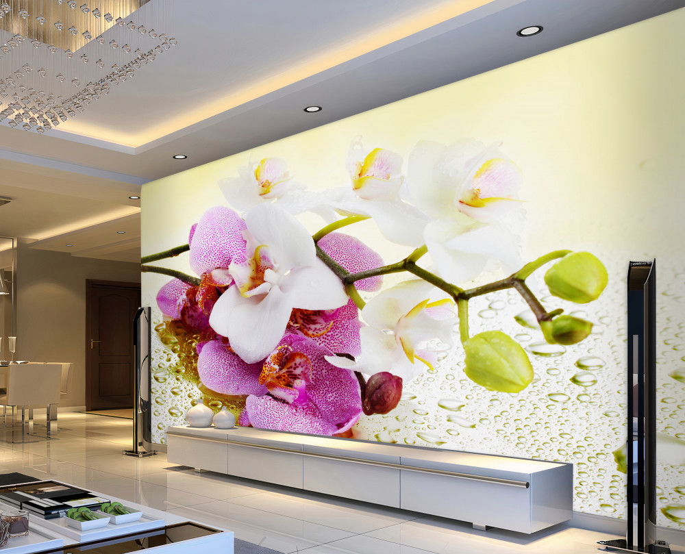 Fototapeta piękne gałęzie orchidei w kroplach