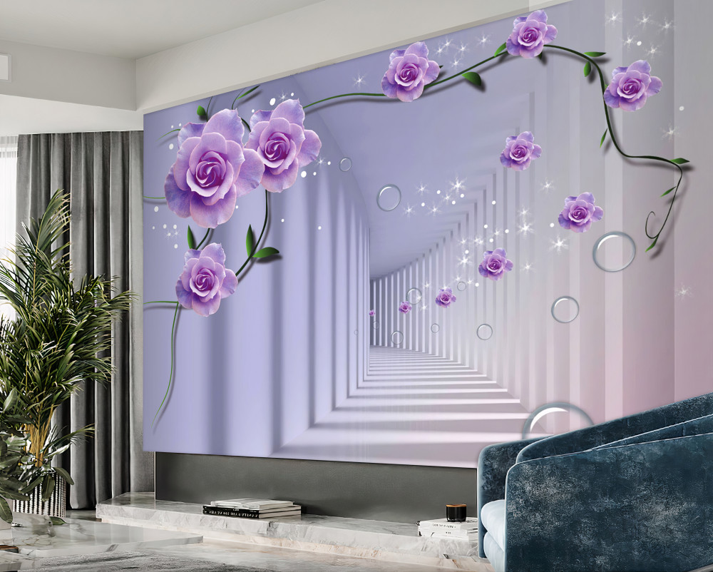 Fototapeta korytarz w liliowych kolorach
