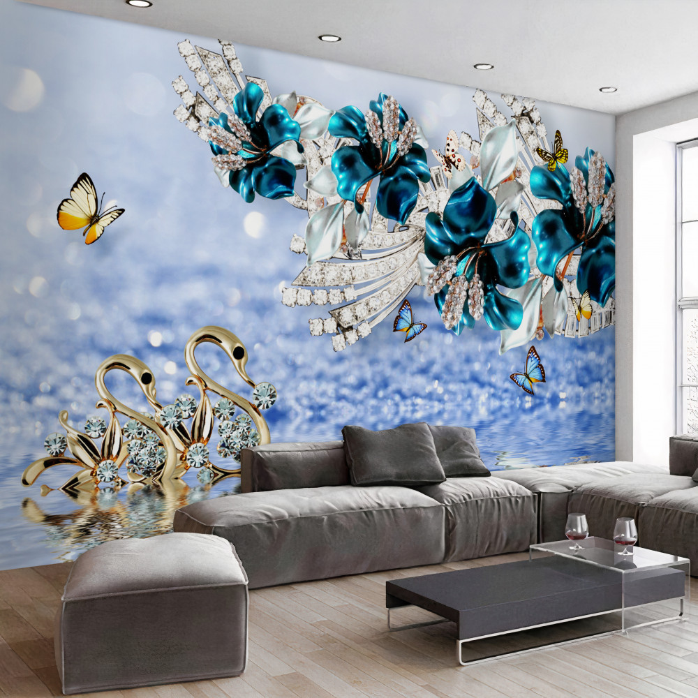 Fototapeta motyle i krystalicznie niebieskie kwiaty magnolii