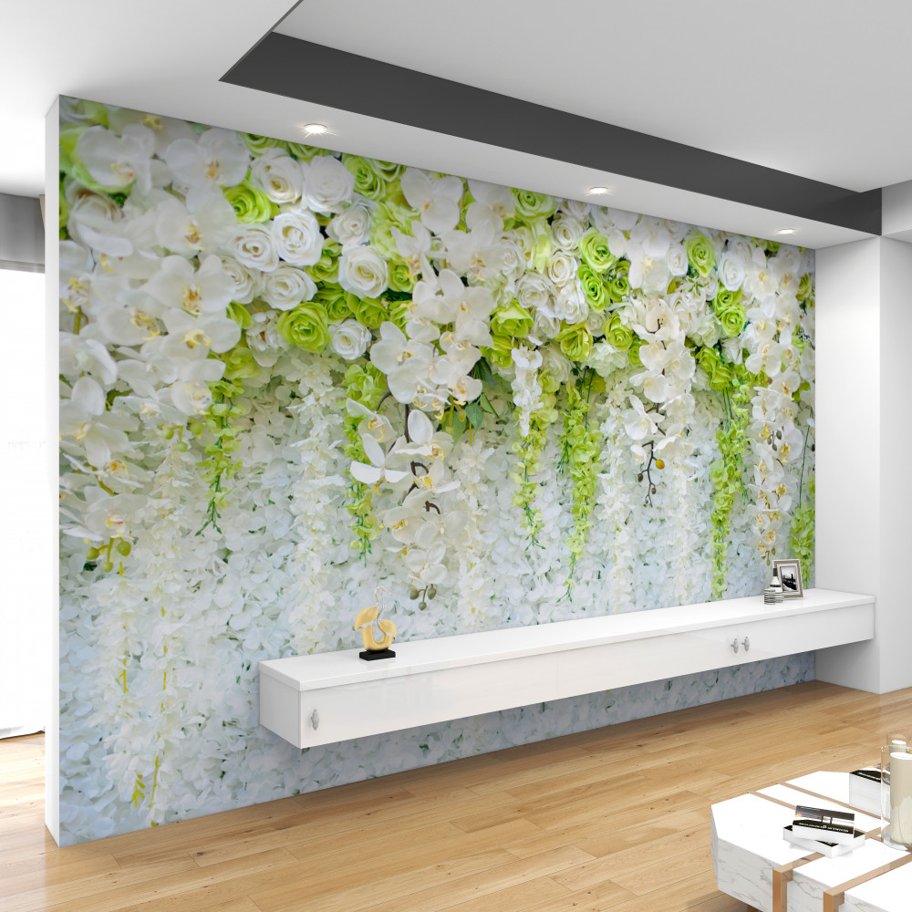 Fototapeta białe gałęzie orchidei i różne róże