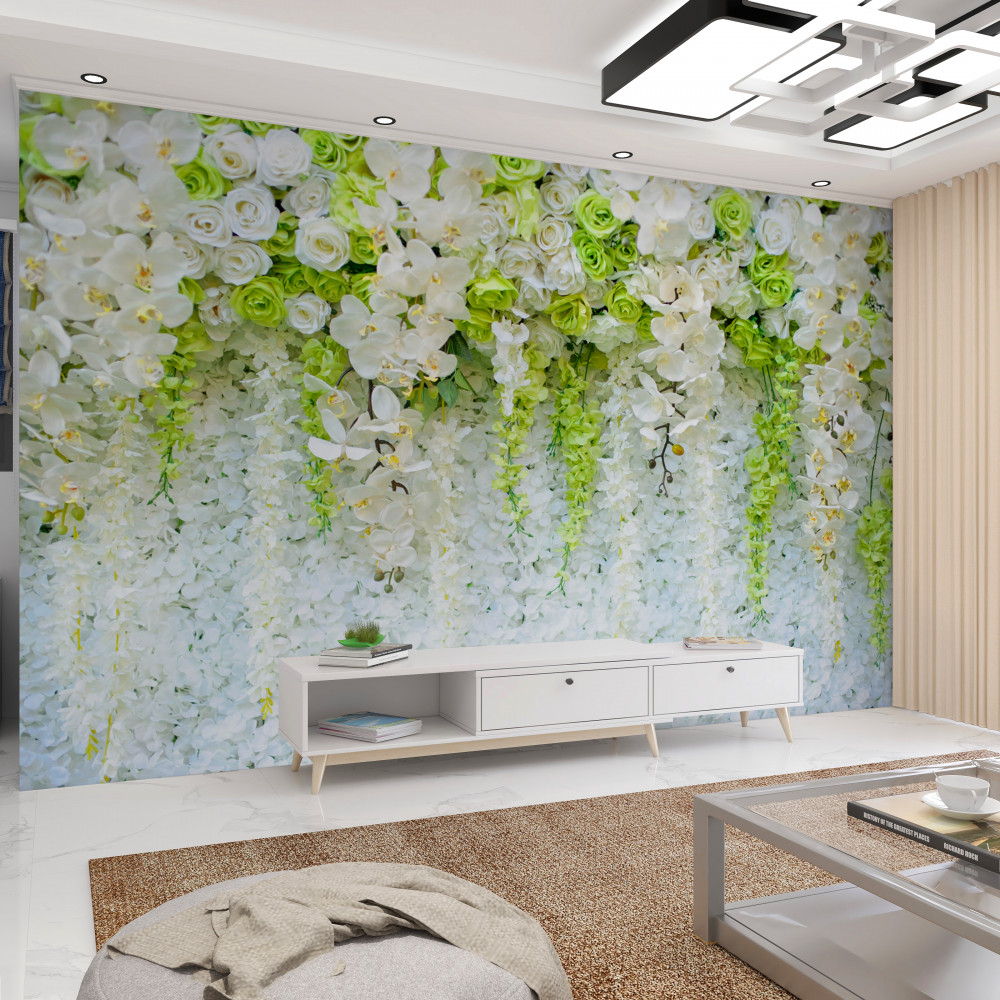 Fototapeta białe gałęzie orchidei i różne róże